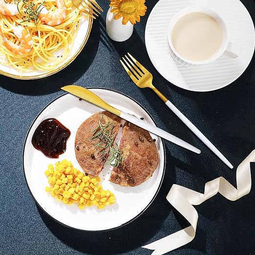 Bulk 8Pcs Disposable Tableware Sets with White Handle for Christmas New Year Birthday Wedding Party Restaurant Wholesale