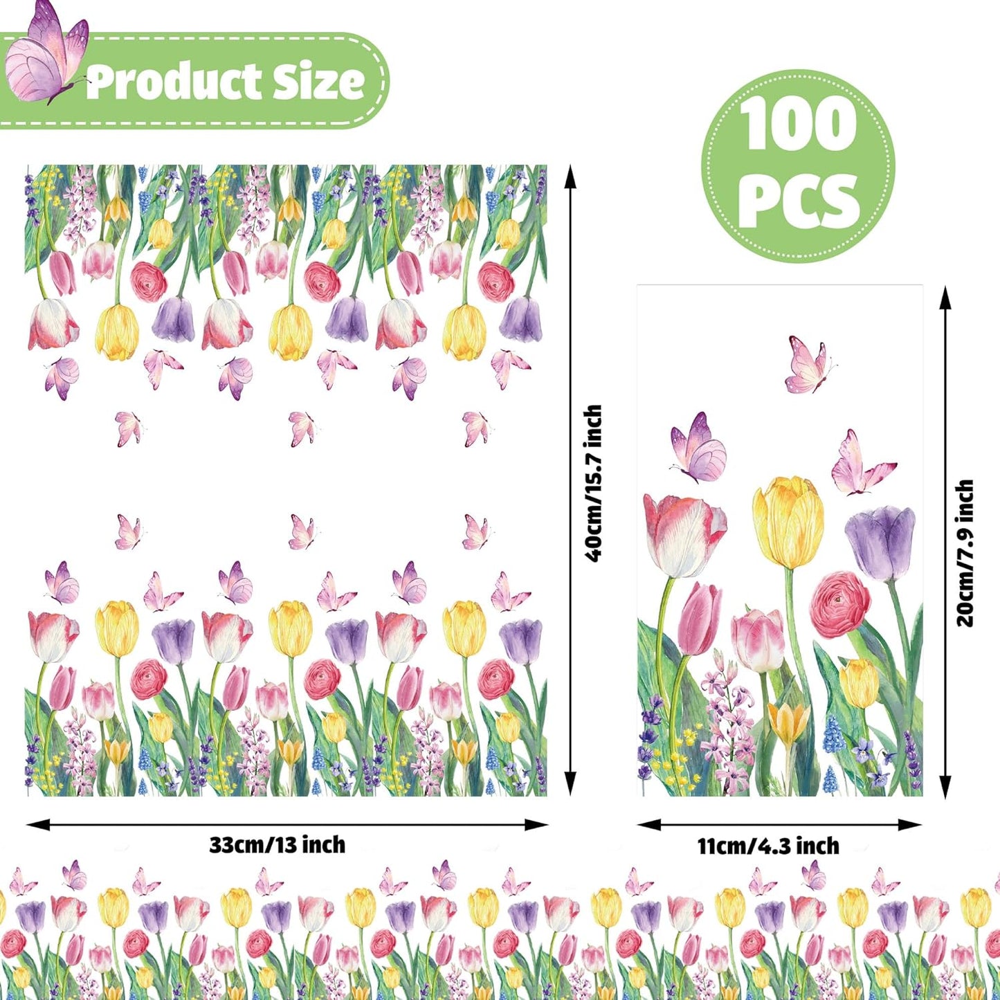 Bulk 50 Pcs Spring Floral Paper Napkins Tulip Guest Napkins for Parties Weddings and Birthday Party Decorations Wholesale
