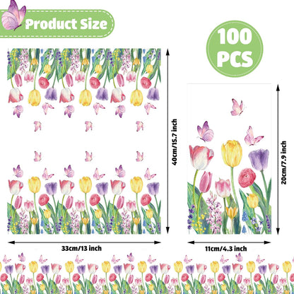 Bulk 50 Pcs Spring Floral Paper Napkins Tulip Guest Napkins for Parties Weddings and Birthday Party Decorations Wholesale
