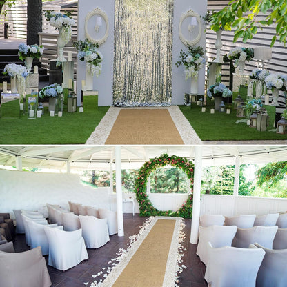 Bulk Wedding Aisle Runner Heavy Duelayer Jute with Antique Lace Trim UV-Resistant & Biodegradable for Beach Garden Church Weddings Commercial-Grade Outdoor Ceremony Path Wholesale