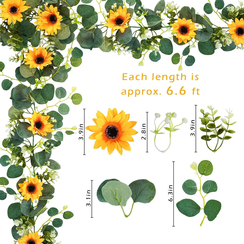 7.5ft Artificial Sunflower Garland 7 Stems Silk Flowers with Green Leaves Outdoor Indoor Decor
