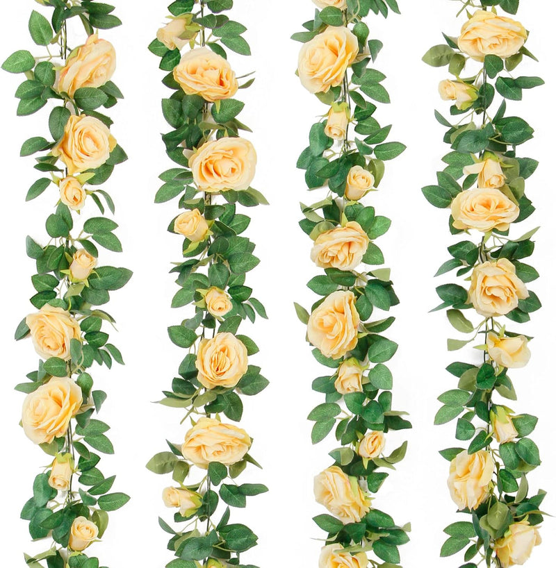 4 Pcs 26 Ft Pink Artificial Silk Rose Vine Garland, 6 Ft Segments, Realistic Flowers for Wedding Arches & Party Decor