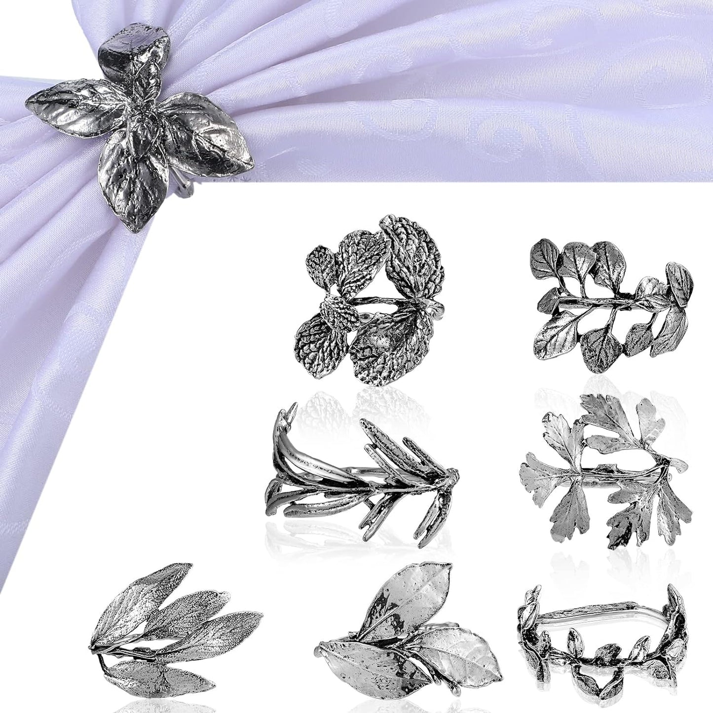 Bulk 8 Pcs Vintage Leaf Napkin Rings Set Metal Adornments for Graduations Holidays Weddings and Everyday Use Wholesale
