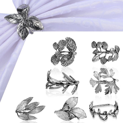 Bulk 8 Pcs Vintage Leaf Napkin Rings Set Metal Adornments for Graduations Holidays Weddings and Everyday Use Wholesale