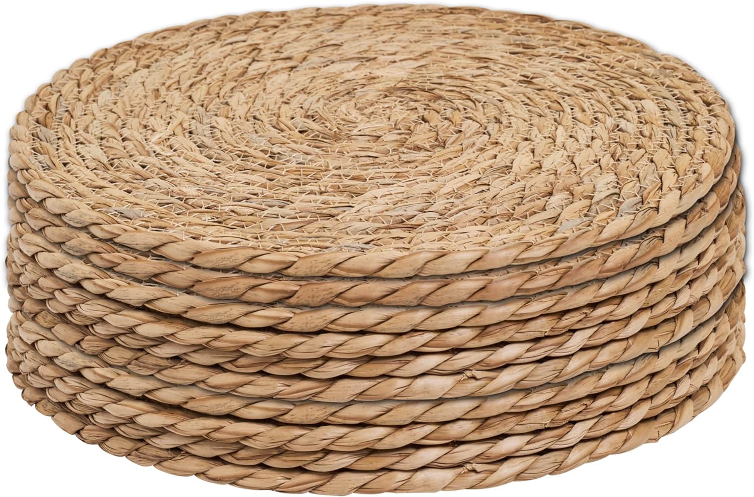 Bulk 10 Pcs Farmhouse Woven Placemats Set 12 inch Round Rattan and Water Hyacinth Placemats Rustic Braided Table Mats for Dining Home and Wedding Wholesale