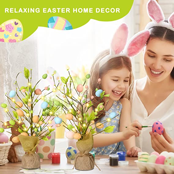 17 Inch Easter Decoration Tree with Eggs, Berries, and Lights – Bulk Artificial Floral Arrangement