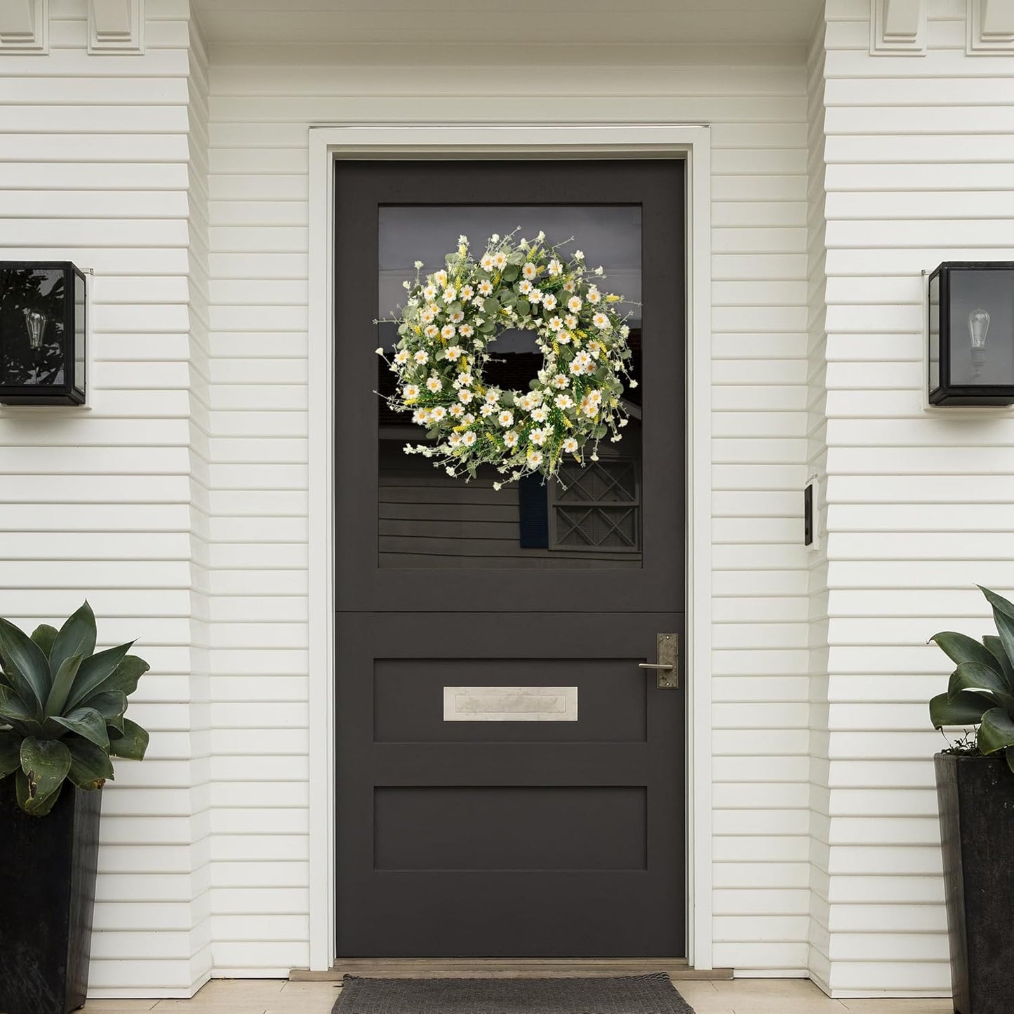 Premium 24 In Daisy Wreath Silk Flowers with Eucalyptus Lavender Boho Farmhouse Wedding Decor Seasonal Wall Hanging Arrangements