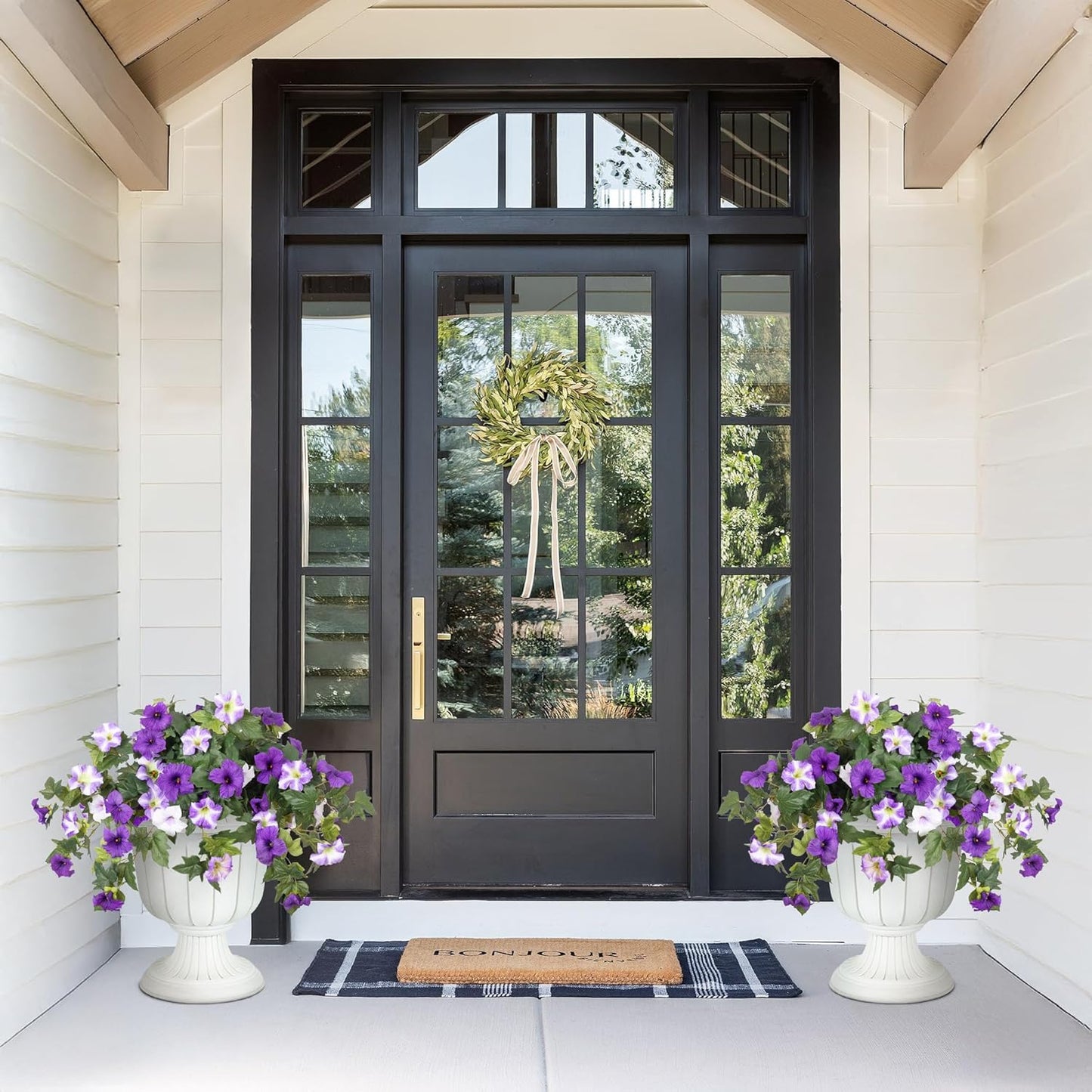 Premium Artificial Petunias with UV Resistant Flowers 2 Fade Proof Faux Plants Outdoor Porch Garden Balcony Patio Decor