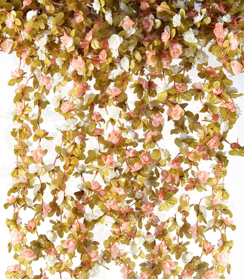 45 Pcs Artificial Rose Vine Garland 66 FT Pink Flowers with Green Leaves Flexible Stems for Wedding Decor