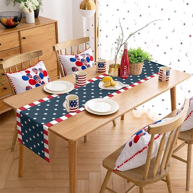 Bulk 2 Pcs Patriotic Independence Day Table Runners for Party Dining Kitchen Home Decor Wholesale
