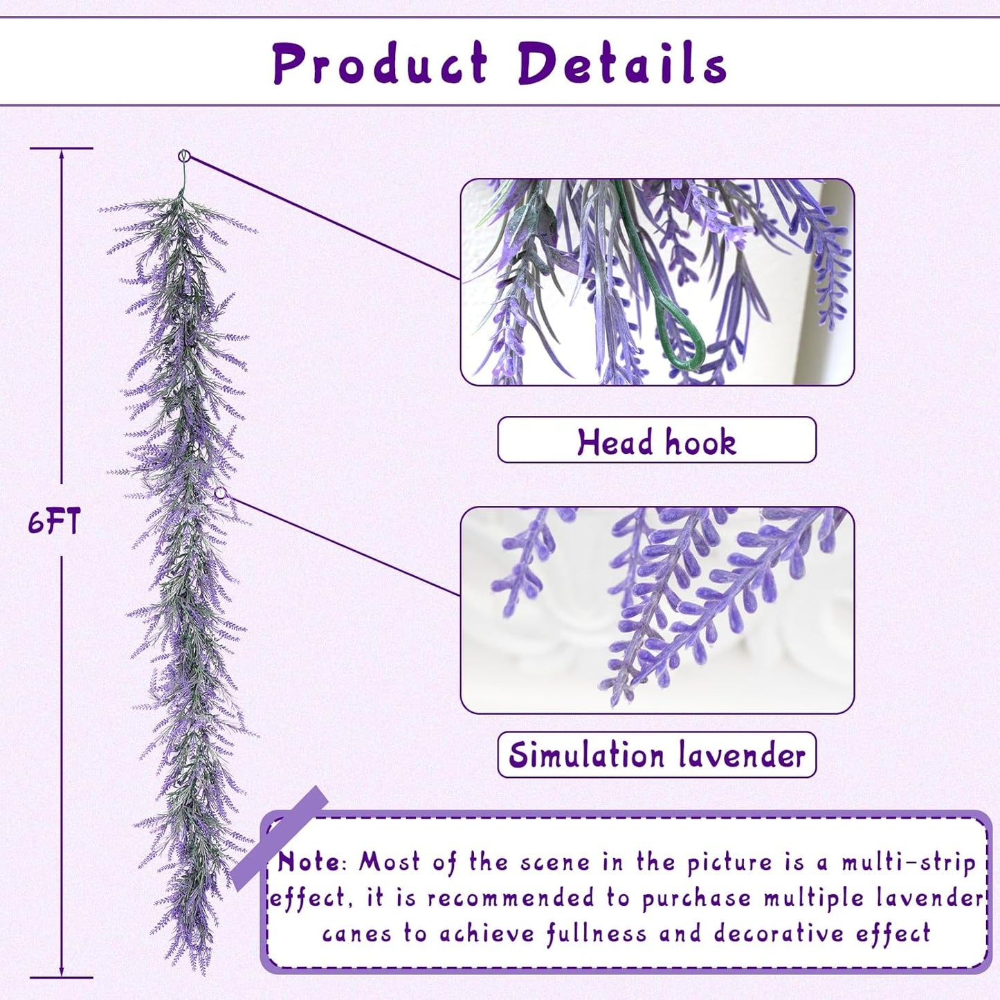 Premium 6Ft Lavender Artificial Garland High Quality Faux Flowers Wedding Arch Farmhouse Porch Mantle Indoor Outdoor Home Decor