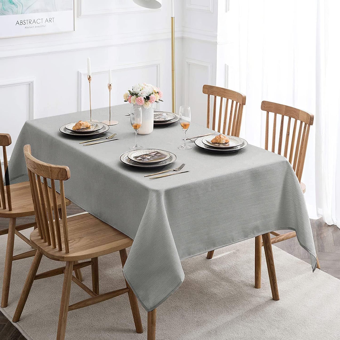 Bulk Solid Plaid Jacquard Spring Tablecloth Wrinkle and Water Resistant, Contemporary Woven Decorative Table Cover for Holiday Events Wholesale