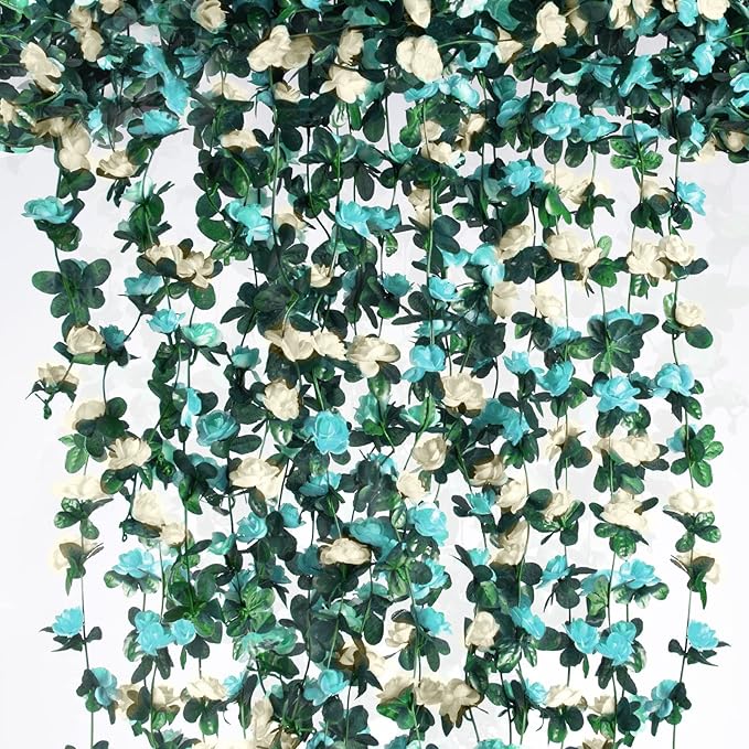 45 Pcs Artificial Rose Vine Garland 66 FT Pink Flowers with Green Leaves Flexible Stems for Wedding Decor