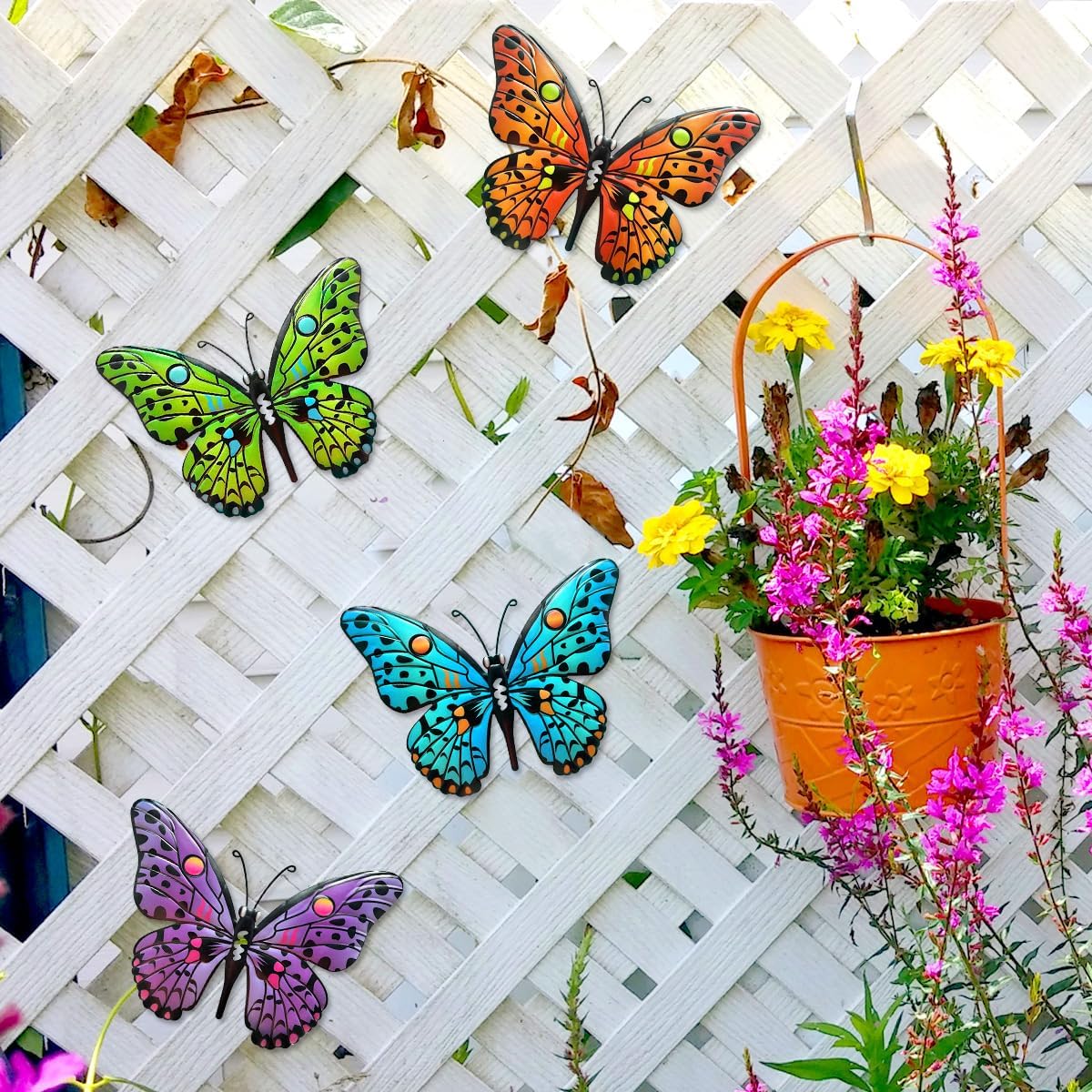 Bulk 4 Pcs Metal Butterfly Wall Decor 9.6" Outdoor Garden Patio Bedroom Art Living Room Balcony Perfect Gift for Family Friends Wholesale