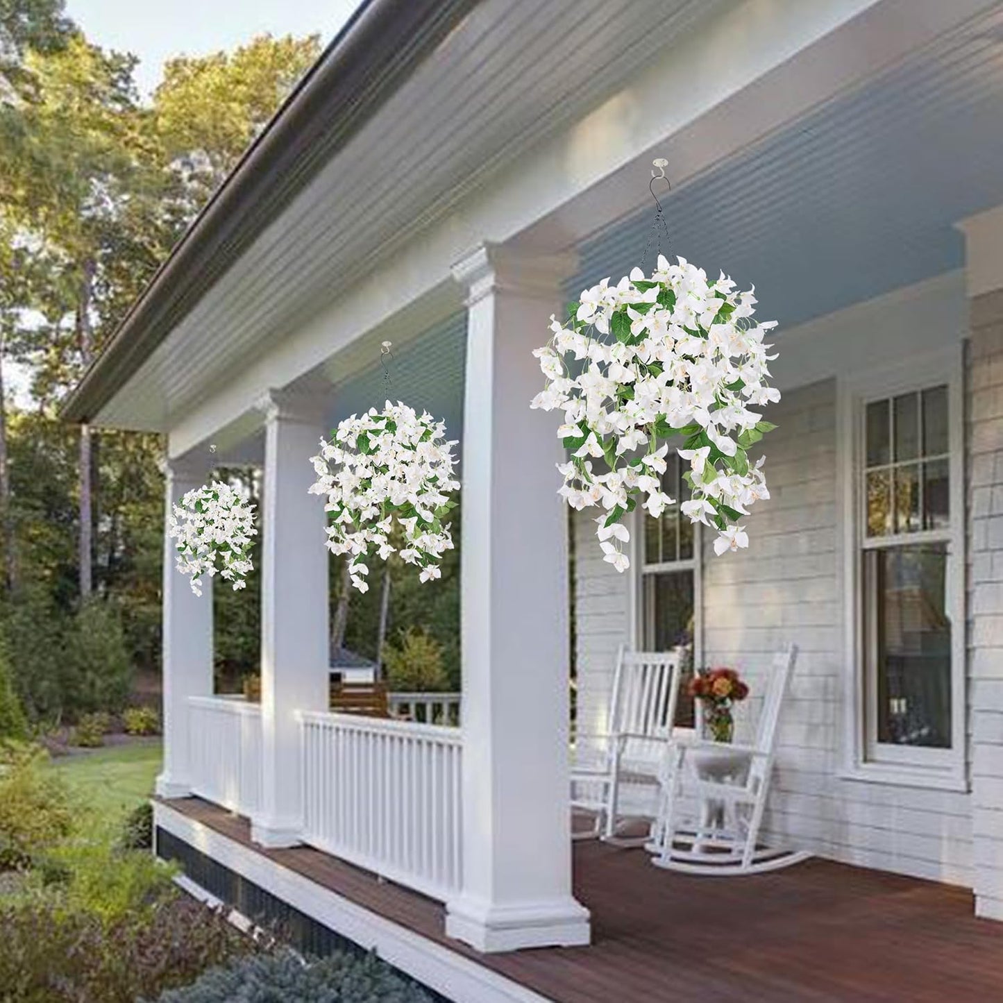 Premium 2 pcs Lifelike Silk Bougainvillea Hanging Vines - UV-Resistant Outdoor Artificial Flowers for Porch Decor Patio Balcony Accent