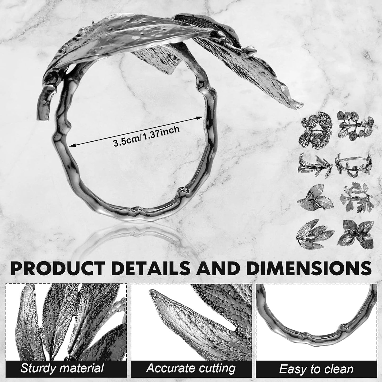 Bulk 8 Pcs Vintage Leaf Napkin Rings Set Metal Adornments for Graduations Holidays Weddings and Everyday Use Wholesale