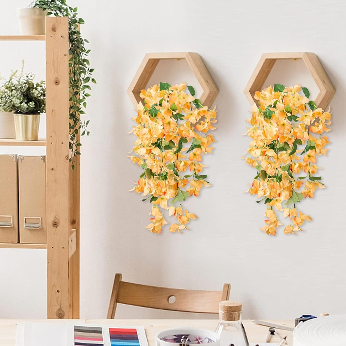 Premium 2 pcs Lifelike Silk Bougainvillea Hanging Vines - UV-Resistant Outdoor Artificial Flowers for Porch Decor Patio Balcony Accent