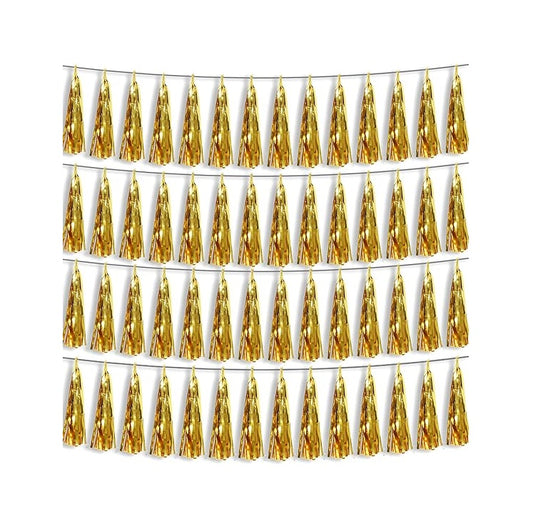 Bulk 60 Pcs 14x9.5 Inch Pre Tied Paper Fringe Tassels with Metallic Foil Streamers Garland for Parade Wedding Birthday Baby Shower Party Decor Wholesale
