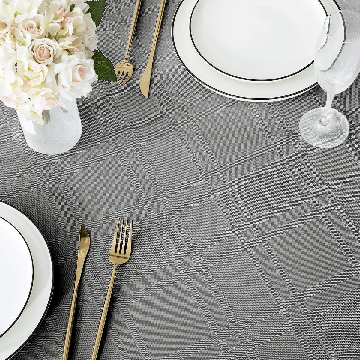 Bulk Solid Plaid Jacquard Spring Tablecloth Wrinkle and Water Resistant, Contemporary Woven Decorative Table Cover for Holiday Events Wholesale