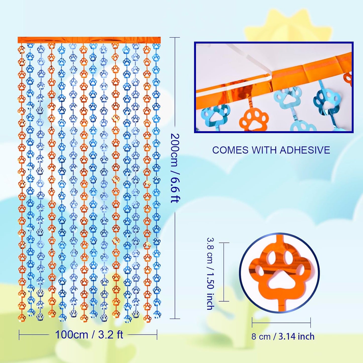 Bulk 2 Pcs Blue Dog Theme Party Decor 3.3x6.6 ft Metallic Foil Fringe Curtain Backdrop with Dog Paw Design for Photo Booth Party Decor Wholesale