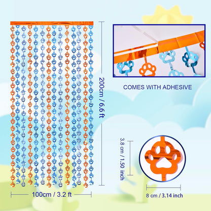 Bulk 2 Pcs Blue Dog Theme Party Decor 3.3x6.6 ft Metallic Foil Fringe Curtain Backdrop with Dog Paw Design for Photo Booth Party Decor Wholesale