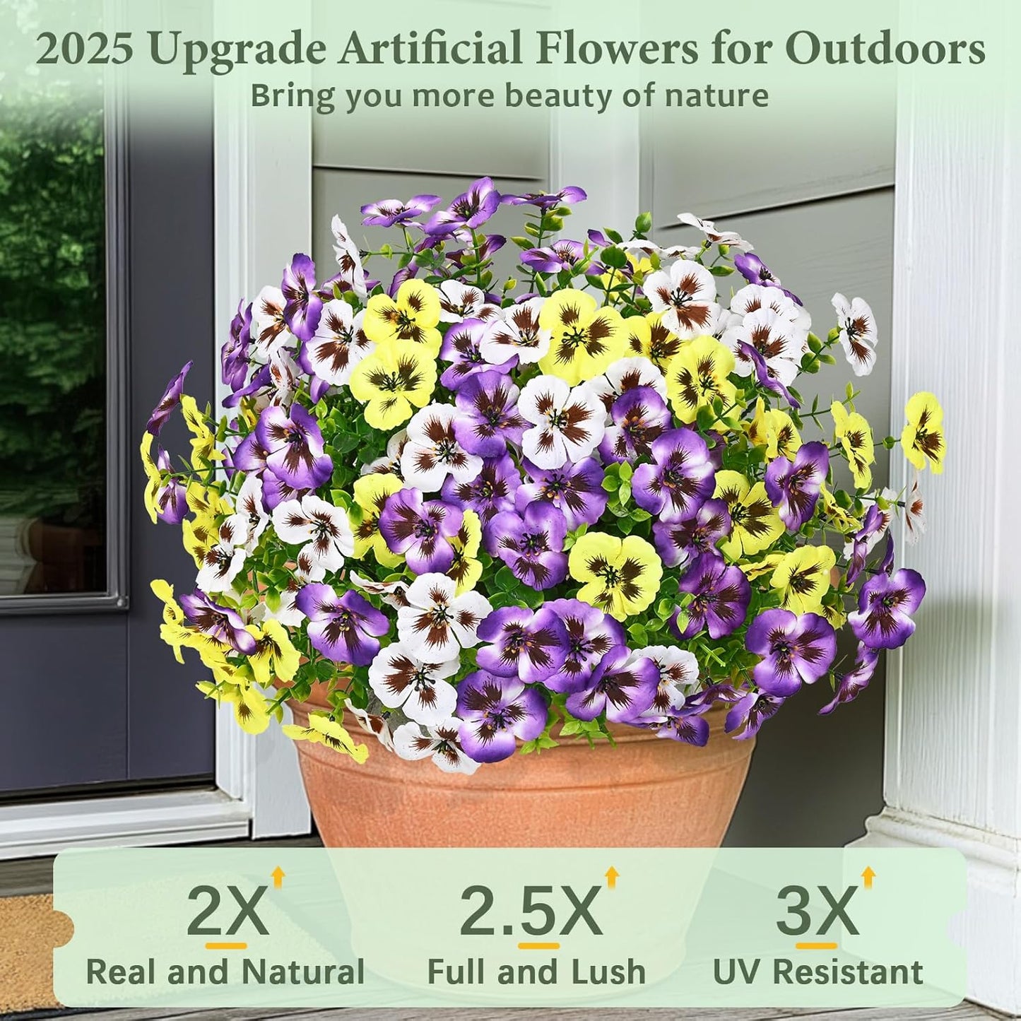 Premium UV-Resistant Silk Pansy Flowers 12 pcs Realistic Outdoor Fake Plants Porch Garden Patio Planters High Durability Decor