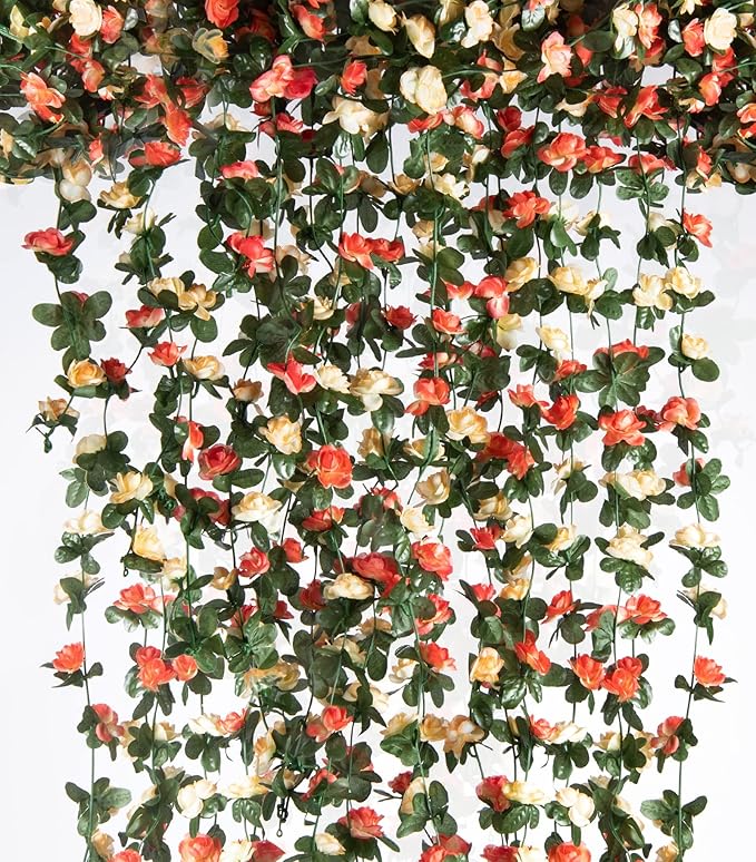 45 Pcs Artificial Rose Vine Garland 66 FT Pink Flowers with Green Leaves Flexible Stems for Wedding Decor