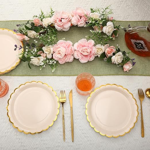 Bulk 8 Pcs Disposable Scalloped Paper Plates with Gold Foil Decorative Paper Plates for Cake Dessert Party Supplies Wholesale