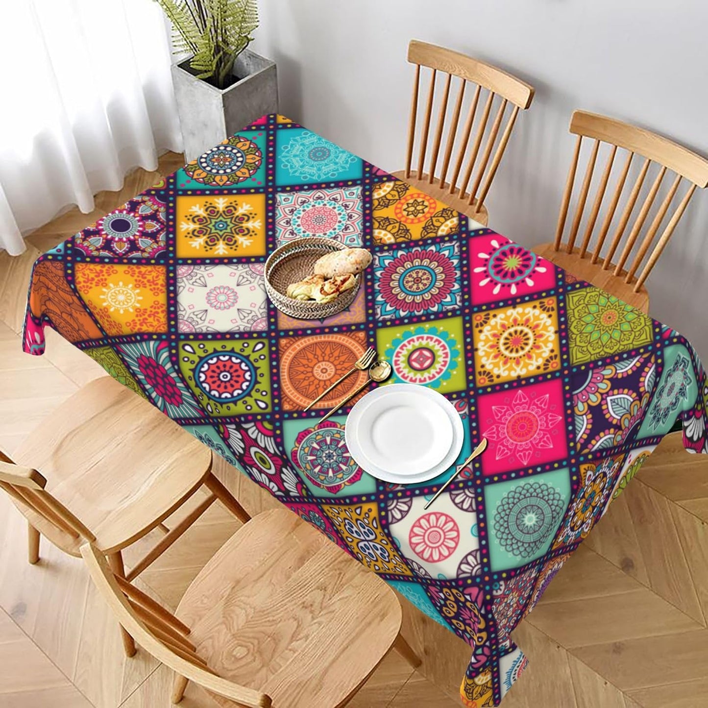 Bulk 60 Inch Round Tablecloth Stain Resistant Polyester Table Cover for Kitchen Dining Buffet Parties and Camping Mandala Design Wholesale