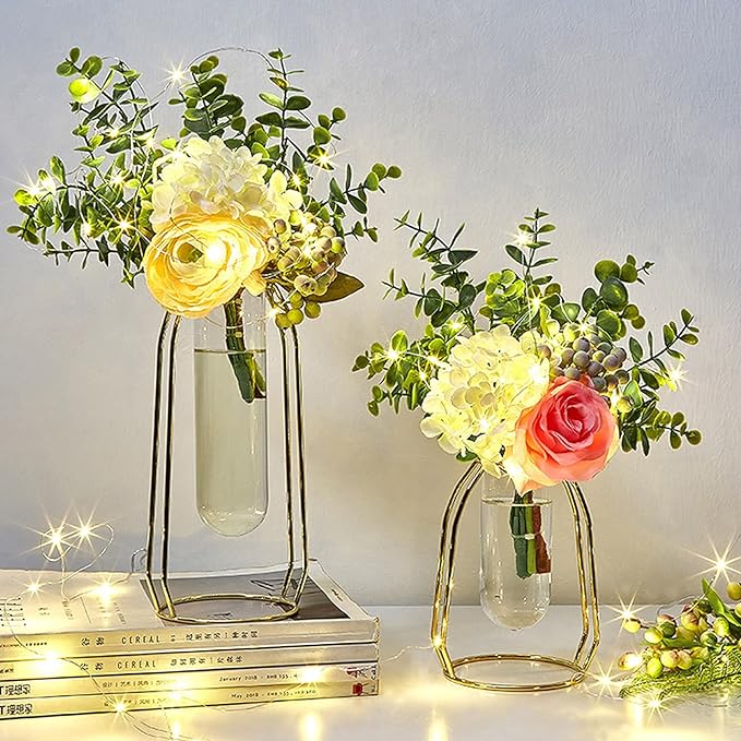 Bulk 1pc Gold Glass Vase With Metal Frame Geometric Hydroponics Vase for Centerpieces Wedding Office Living Room Decor Wholesale