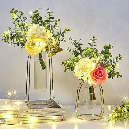 Bulk 1pc Gold Glass Vase With Metal Frame Geometric Hydroponics Vase for Centerpieces Wedding Office Living Room Decor Wholesale