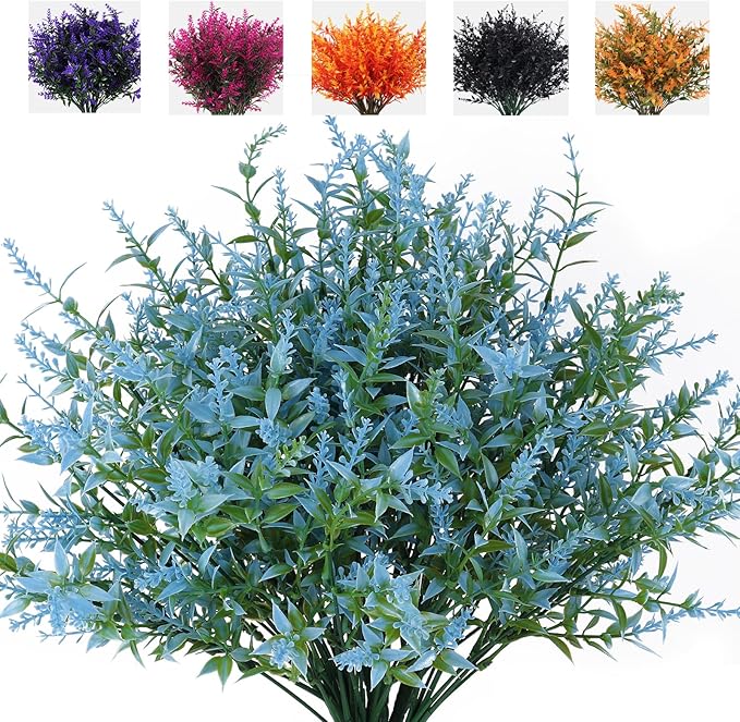 8 Bundles Artificial Lavender Stems, 12 Inch UV-Resistant Silk Flowers, Vibrant Purple, Flexible Fade-Resistant Shrubs for Outdoor & Wedding Decor