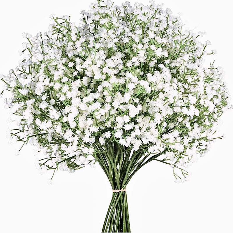 Artificial Baby's Breath Flowers, 10 Stems, White, Silk, Realistic Look for Wedding Bouquets and Centerpieces
