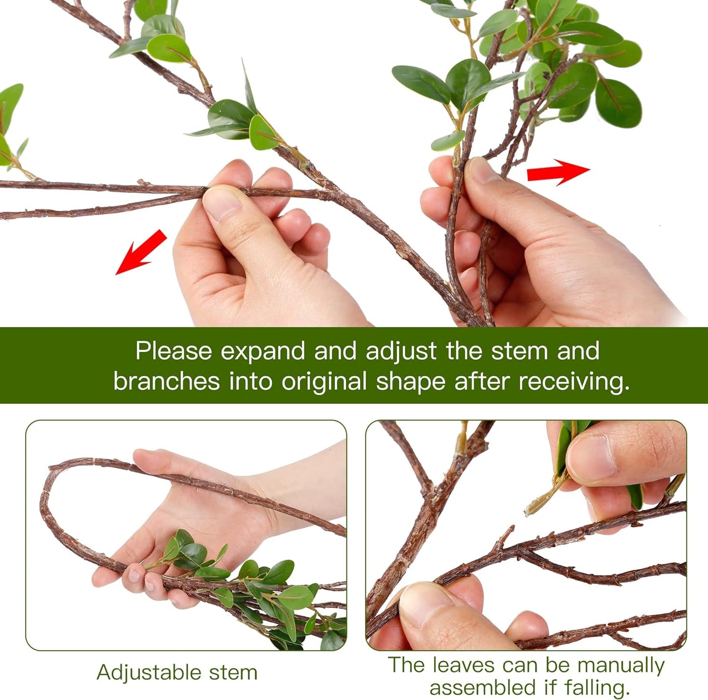 Bulk 2 Pcs Artificial Ficus Branches Eucalyptus Leaf Spray Faux Greenery Stems for Home Office Wedding Vase Decor Wholesale