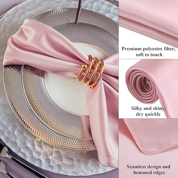 Premium 12 Pack Fade Resistant Satin Napkins Wrinkle Proof Wedding Banquet Decor Silk Finish for Reception Party Table Settings