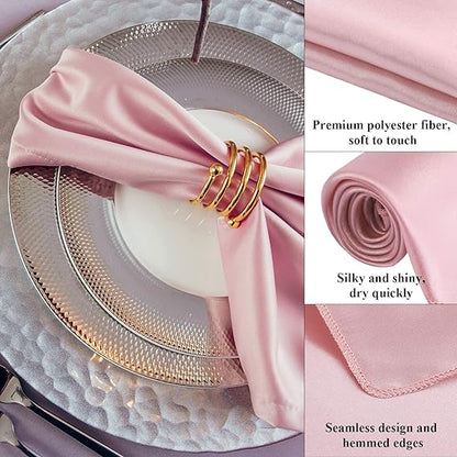 Premium 12 Pack Fade Resistant Satin Napkins Wrinkle Proof Wedding Banquet Decor Silk Finish for Reception Party Table Settings