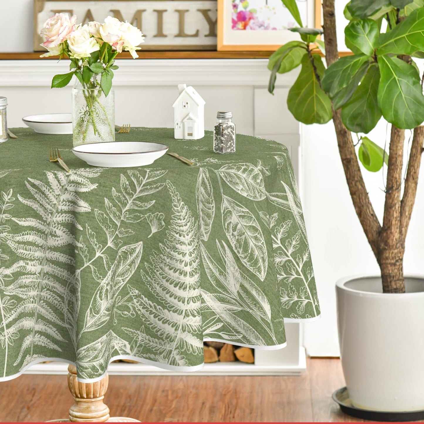 Bulk Spring Fern Tablecloth 60×84 Inch Rectangular Green Plants Washable Cover for Party Picnic Decor Wholesale