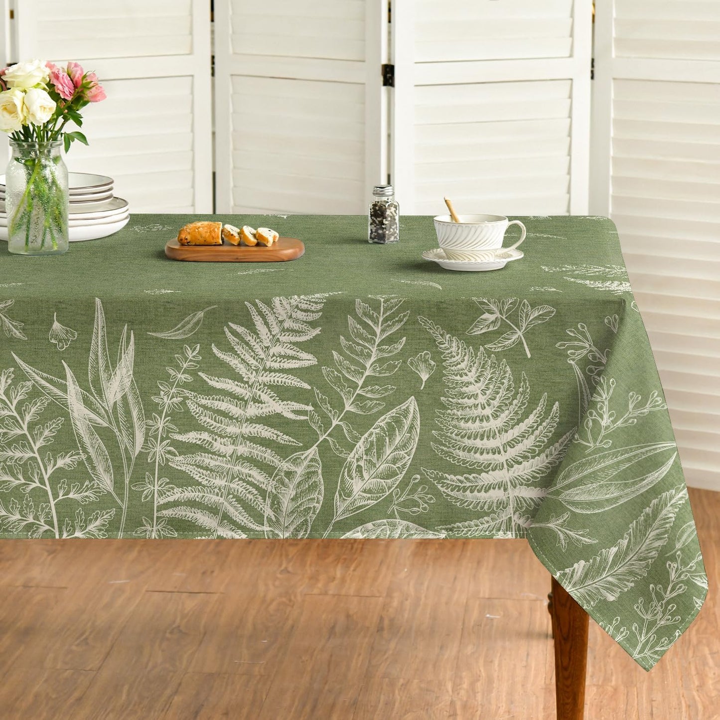 Bulk Spring Fern Tablecloth 60×84 Inch Rectangular Green Plants Washable Cover for Party Picnic Decor Wholesale