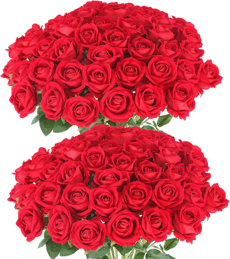 50 Pcs Artificial Velvet Silk Roses White 12 Inch Realistic Flowers for Wedding Home Decor
