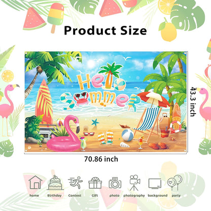 Bulk Hello Summer Photo Backdrop Banner Tropical Beach Pool Party Decorations Birthday Schools Out for Summer 71 x 43 Inch Wholesale