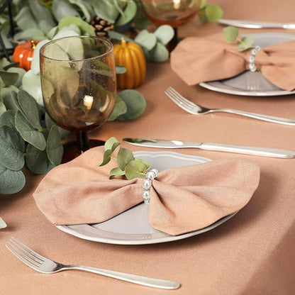 Romantic 12 Pcs Hand-beaded Pearl Rhinestone Napkin Rings - Wedding Table Elegant Decor Elastic Napkin Holders