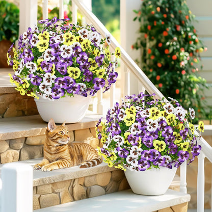 Premium UV-Resistant Silk Pansy Flowers 12 pcs Realistic Outdoor Fake Plants Porch Garden Patio Planters High Durability Decor