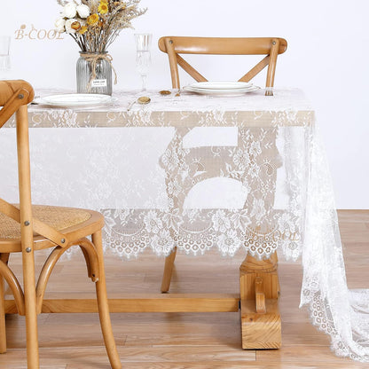 Premium White Lace Tablecloth Hand Embroidered Farmhouse Wedding Décor Eco Friendly Outdoor Bridal Reception Home Photo Staging