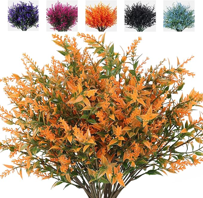 8 Bundles Artificial Lavender Stems, 12 Inch UV-Resistant Silk Flowers, Vibrant Purple, Flexible Fade-Resistant Shrubs for Outdoor & Wedding Decor