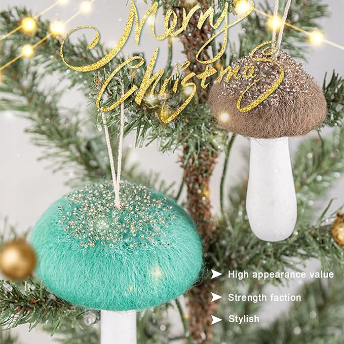 Bulk 12 Pcs Christmas Wool Felt Mushroom Ornaments for Xmas Tree Home Indoor Party Decor