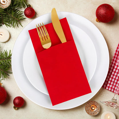 Bulk 100 Pcs 16.5" x 16.5" Premium Dinner Napkins with Flatware Pocket Soft Absorbent Cloth for Kitchen Parties Weddings Events Wholesale