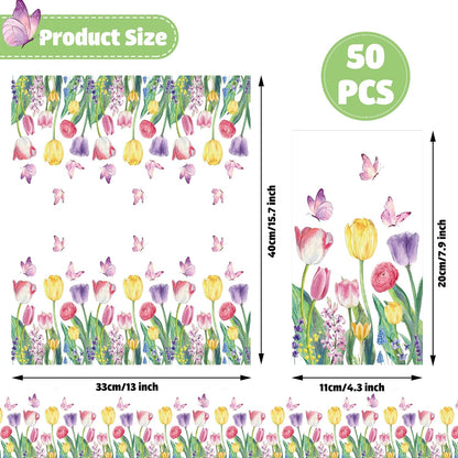 Bulk 50 Pcs Spring Floral Paper Napkins Tulip Guest Napkins for Parties Weddings and Birthday Party Decorations Wholesale