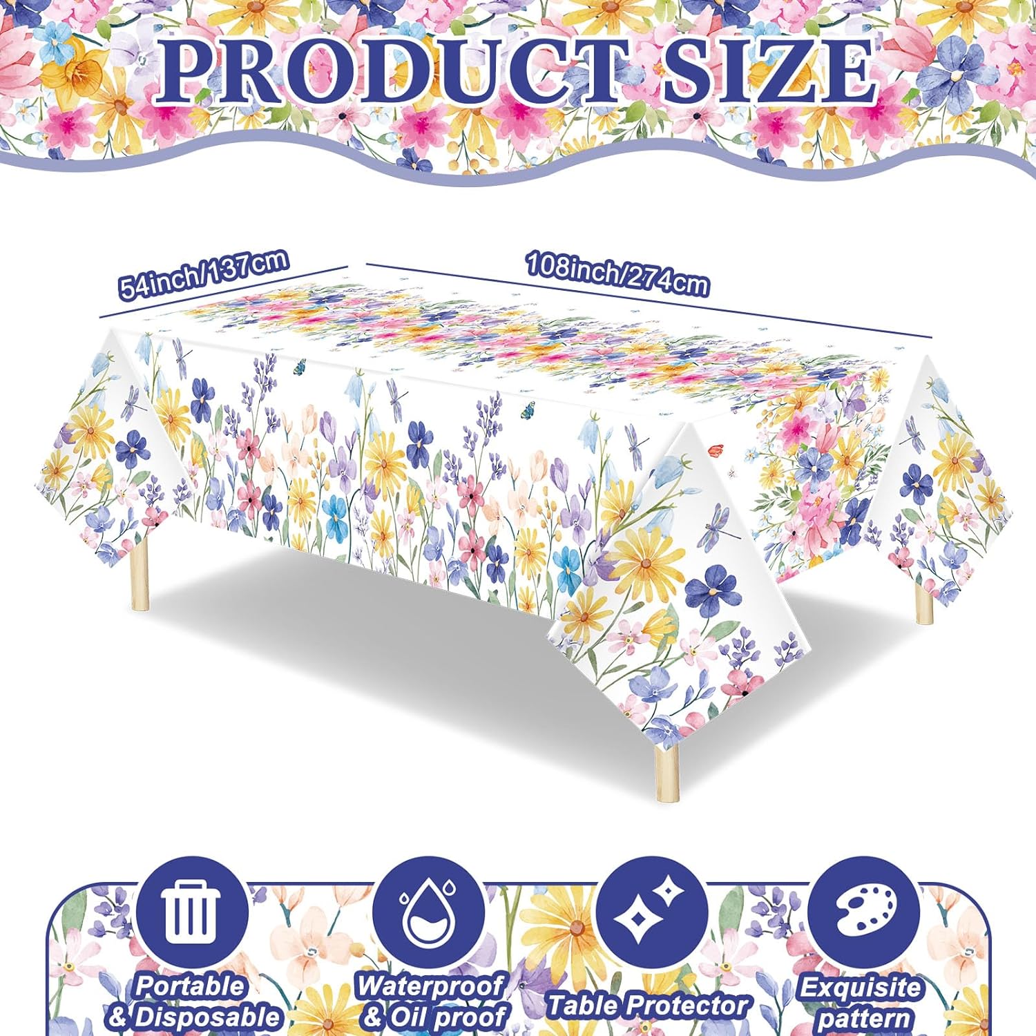 Bulk Vintage Floral Disposable Tablecloth 54 x 108 Inches for Easter Birthdays Baby Showers Spring Summer Events Party Décor Wholesale