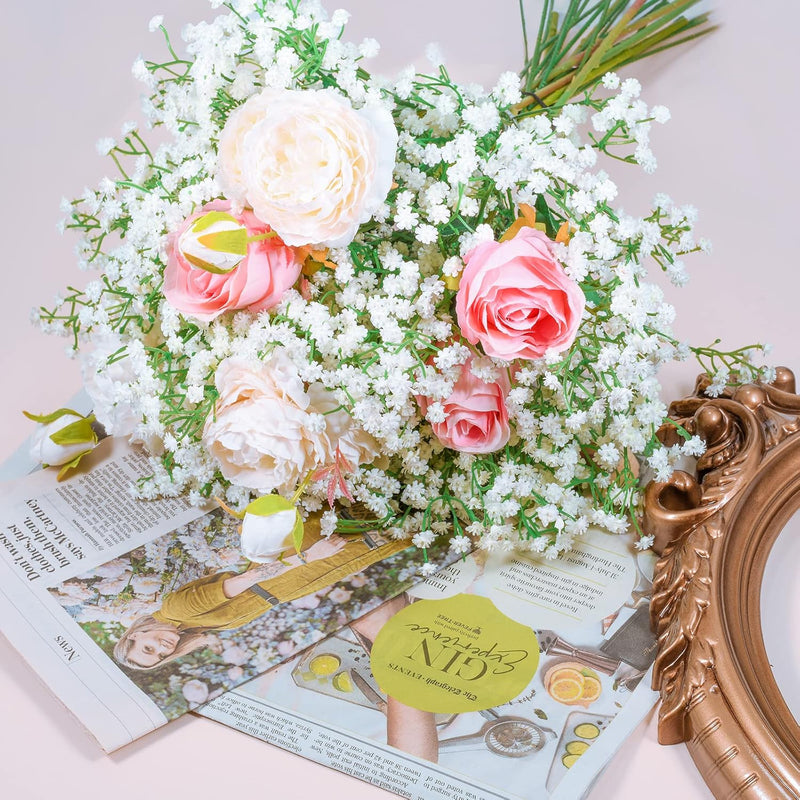 Artificial Baby's Breath Flowers, 10 Stems, White, Silk, Realistic Look for Wedding Bouquets and Centerpieces