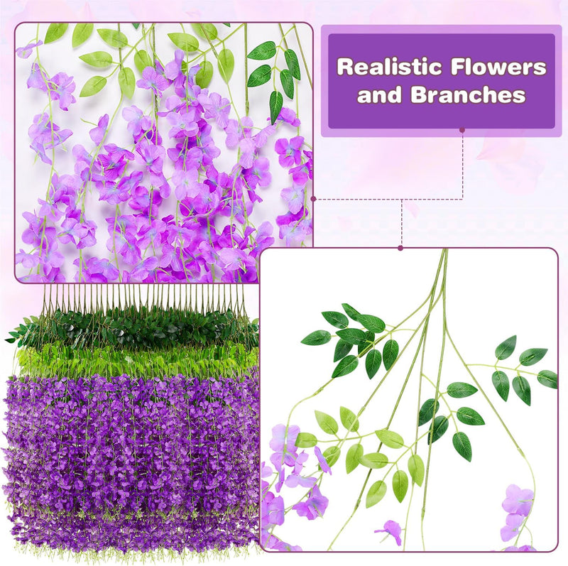 3.6ft Artificial Wisteria Garland, Lightweight Hanging Silk Flowers for Wedding Party Decor